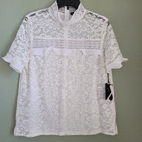 Gibson Tops - Gibson White Lace Top Large Women's Blouse Short Sleeves.